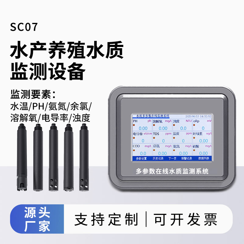 水產(chǎn)水質(zhì)監(jiān)測參數(shù)（水溫、ph、氨氮、余氯、溶解氧、電導(dǎo)率、濁度）
